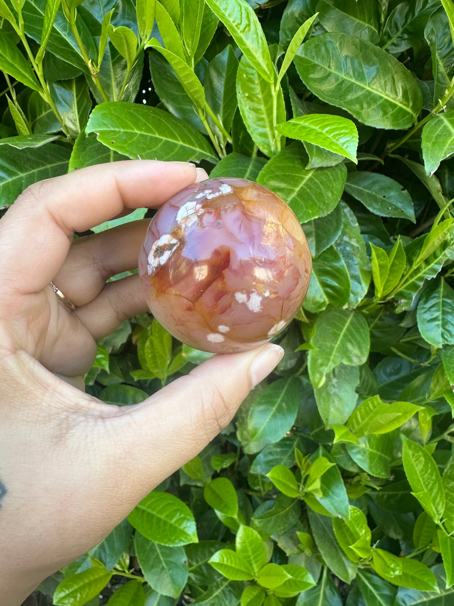 Carnelian Flower Agate Hybrid Crystal Sphere