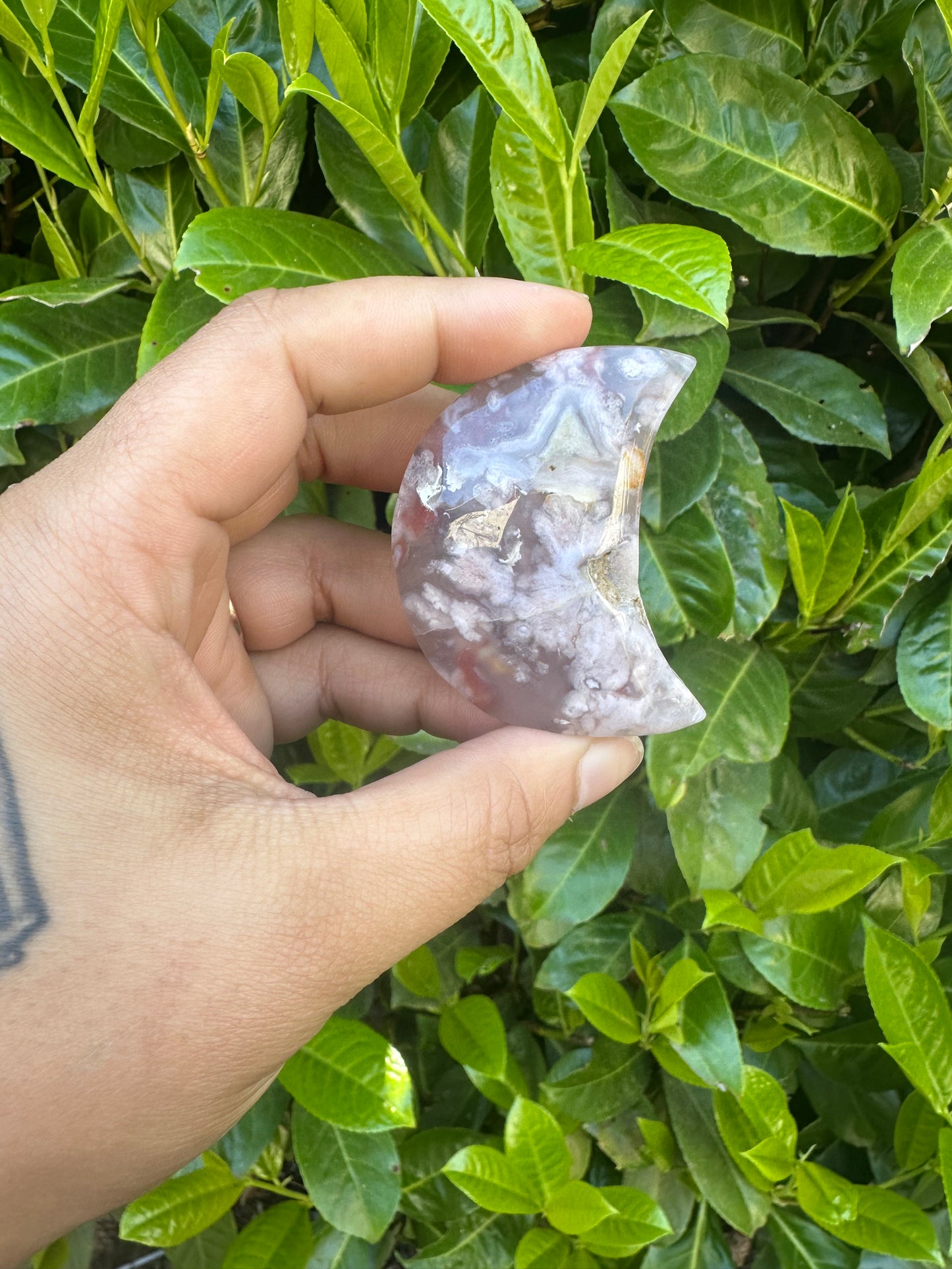 Flower Agate Moon Crystal Carving