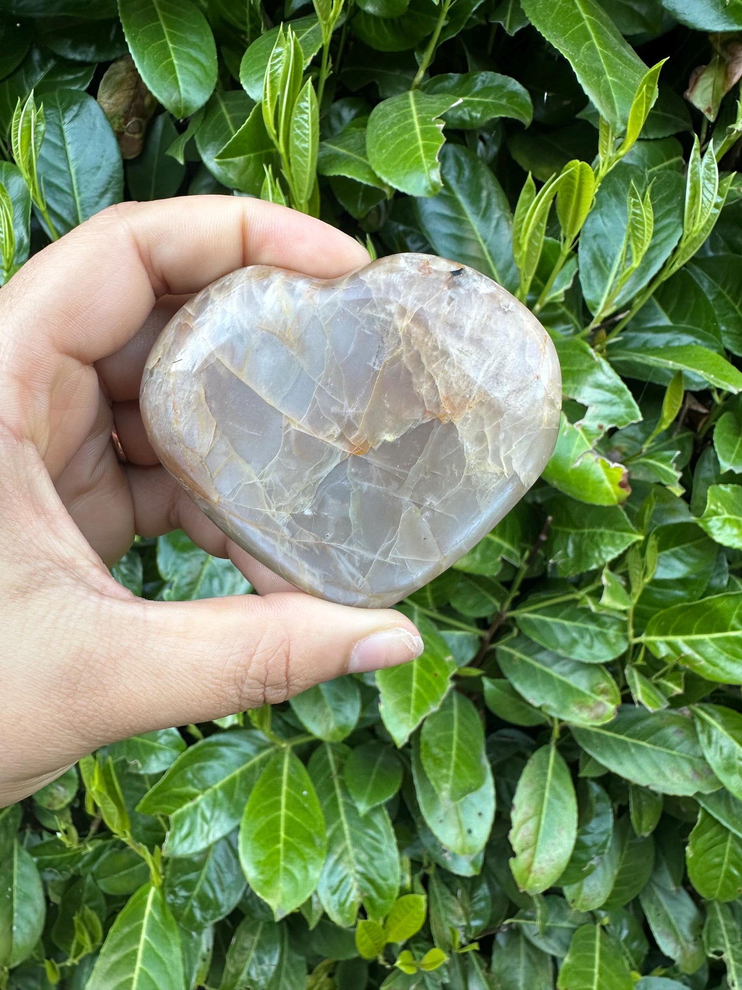 Peach Moonstone Heart Crystal Carving