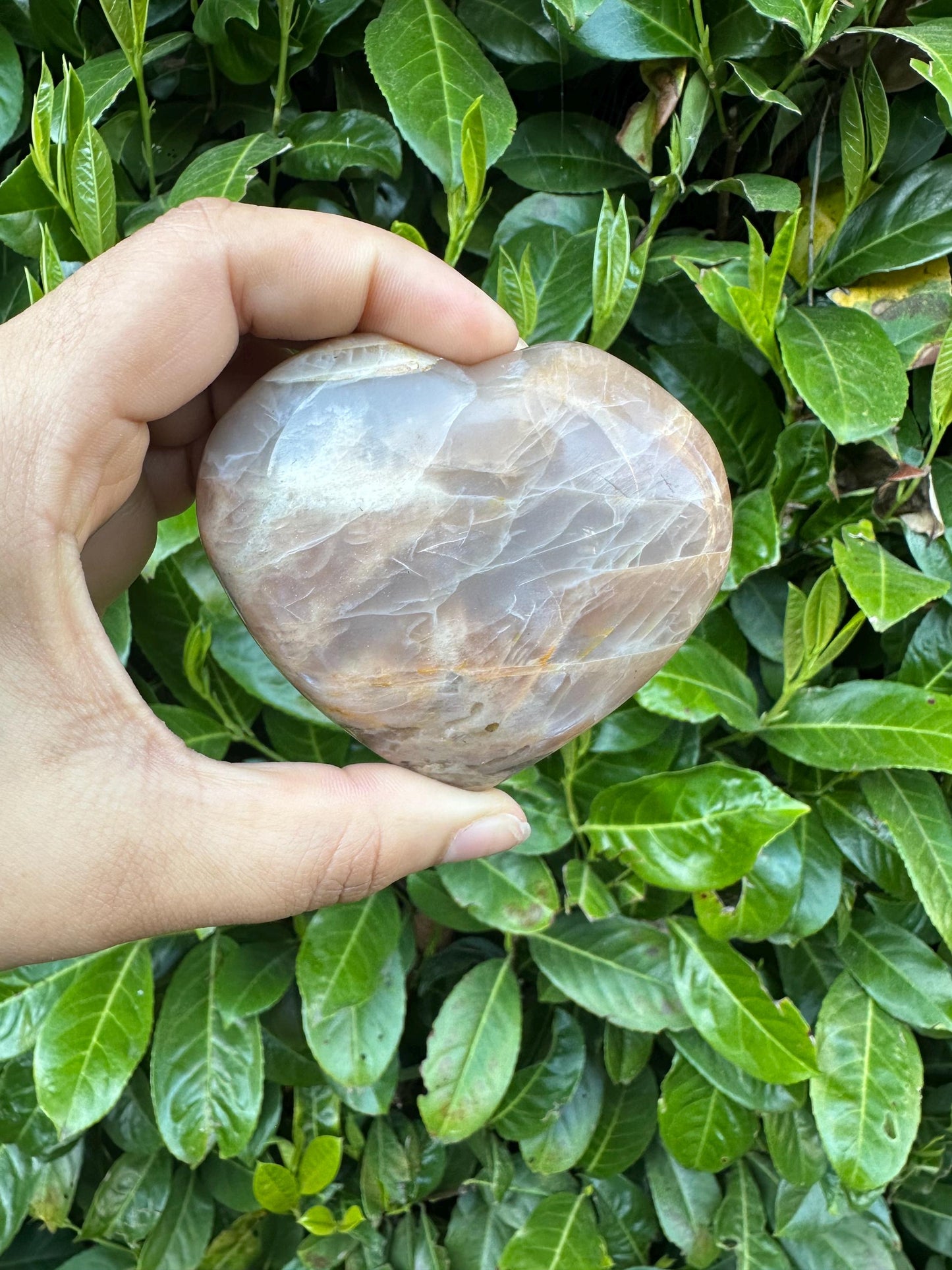 Peach Moonstone Heart Crystal Carving