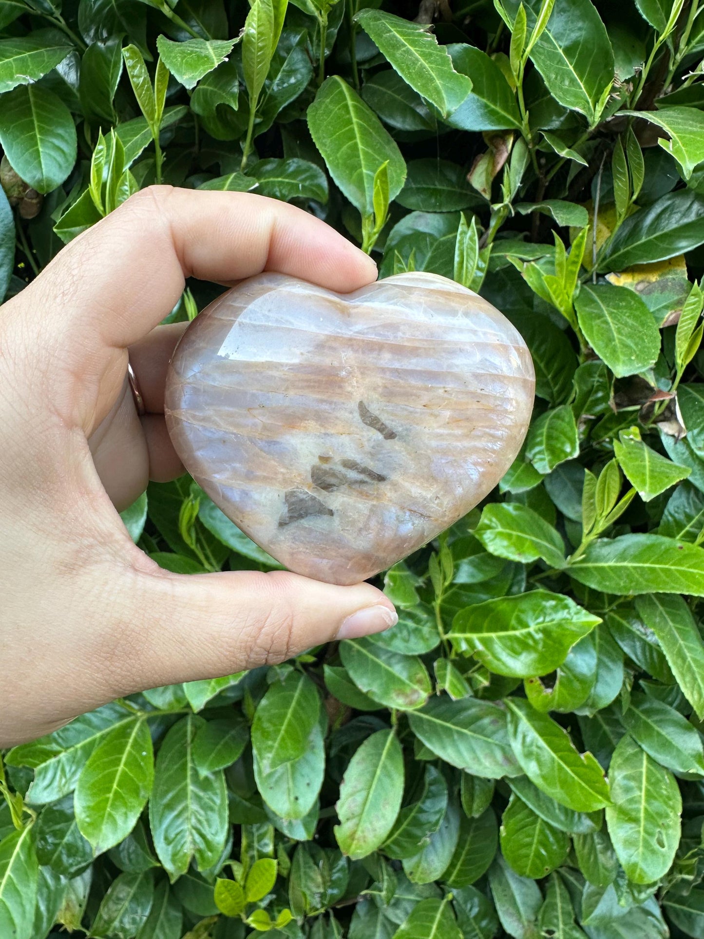 Peach Moonstone Heart Crystal Carving