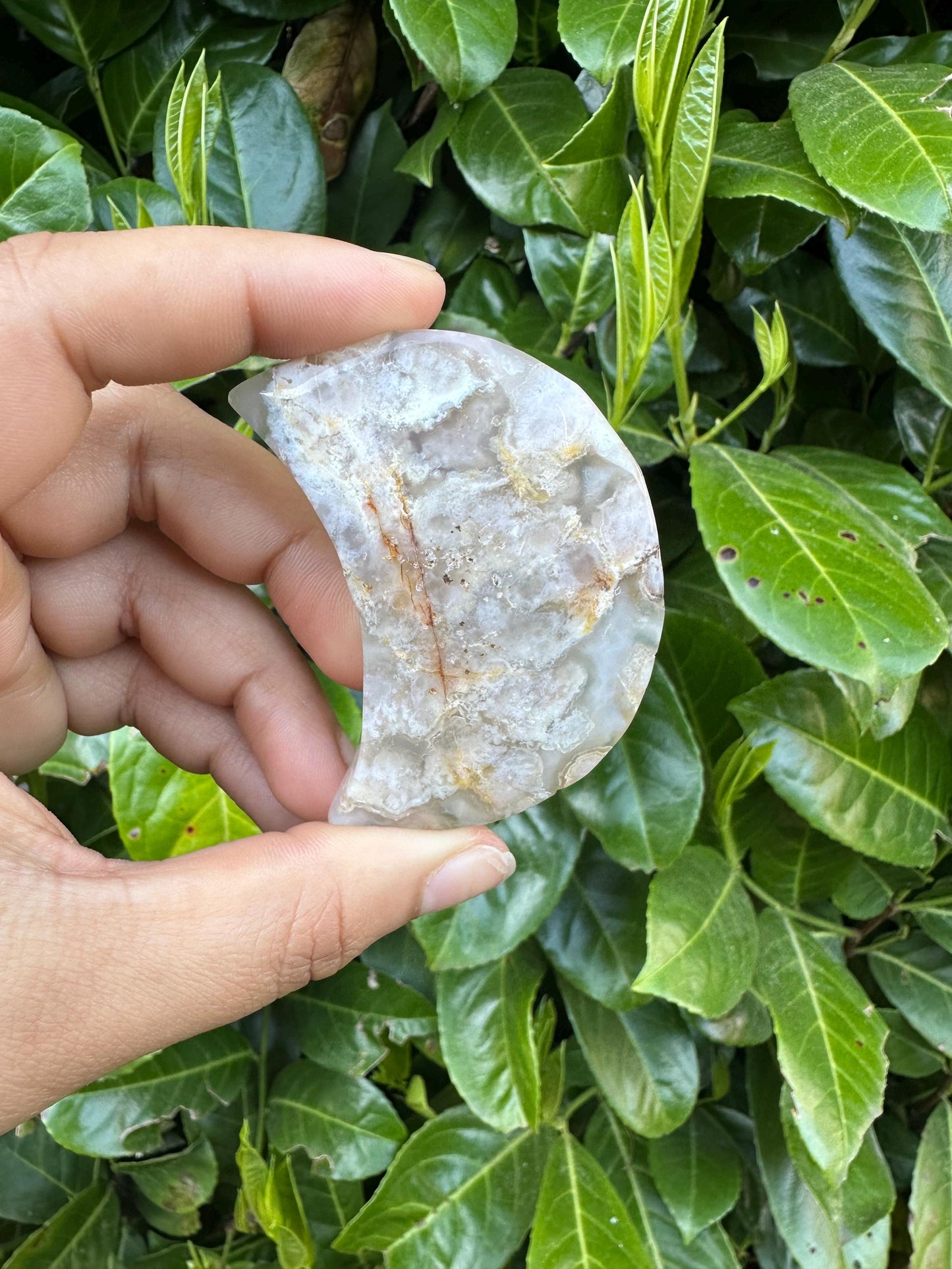 Flower Agate Crescent Moon Crystal Carving