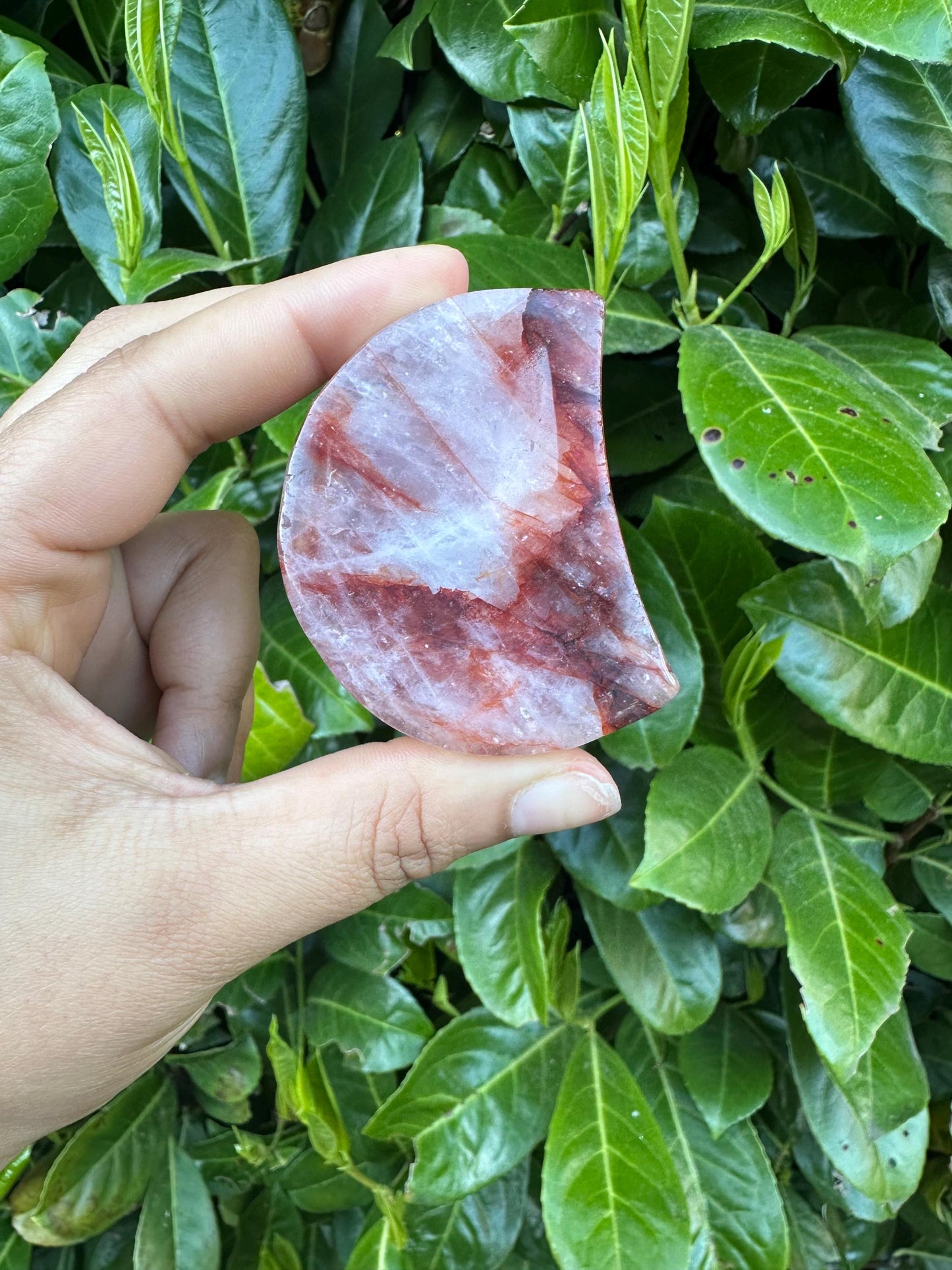 Fire Quartz Small Crescent Moon Bowl Carving