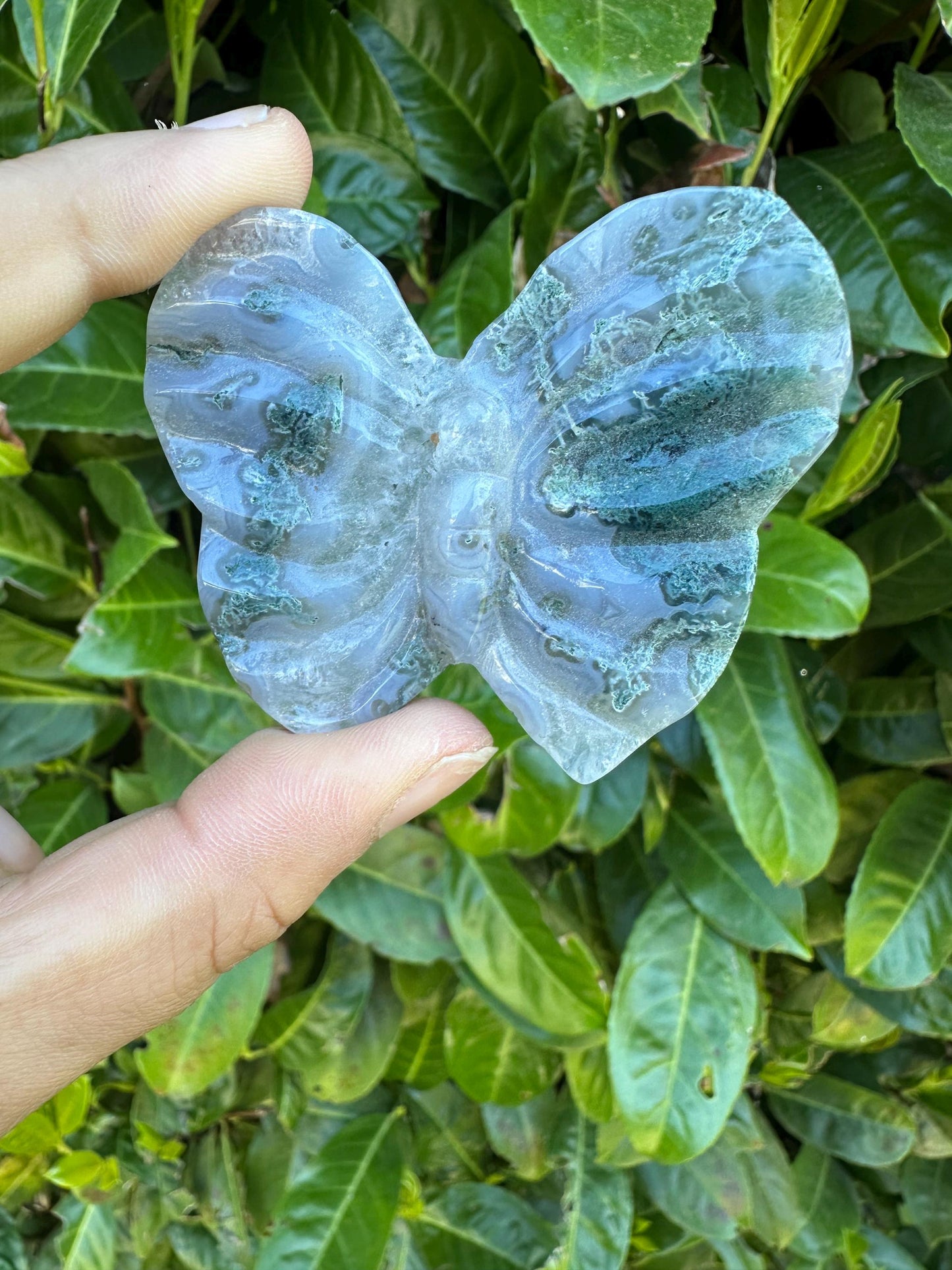 Moss Agate Butterfly Crystal Carving