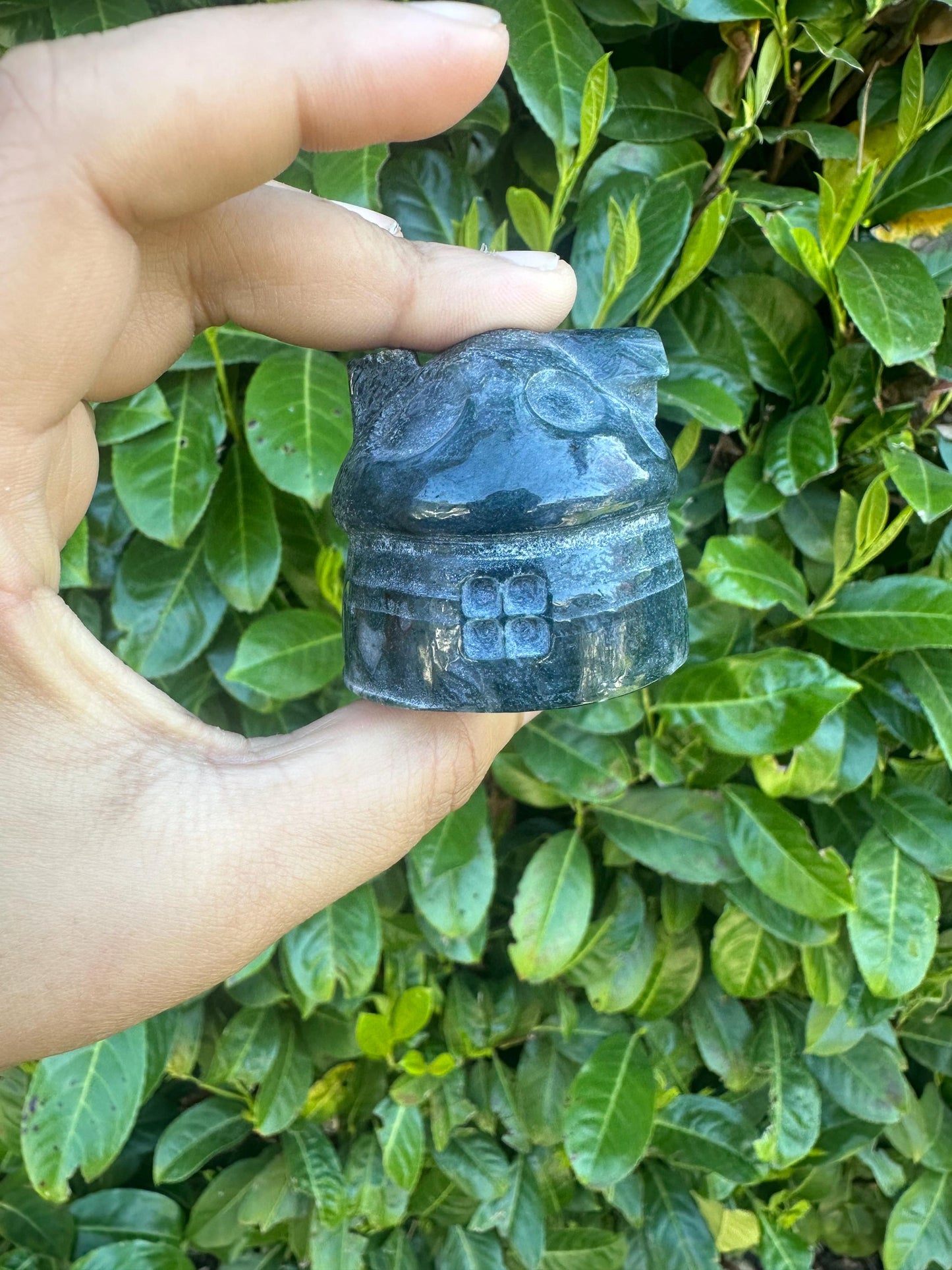 Moss Agate Cottage House Crystal Carving
