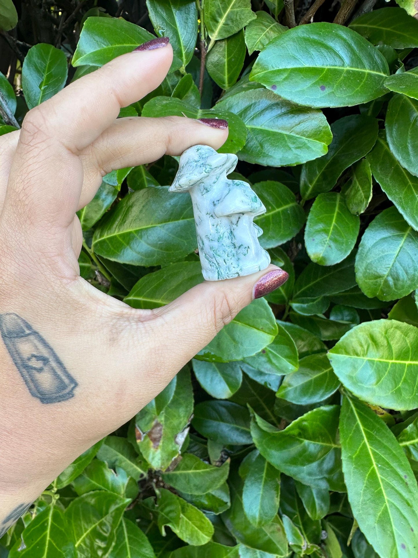 Tree Agate Mushroom Trio Crystal Carving