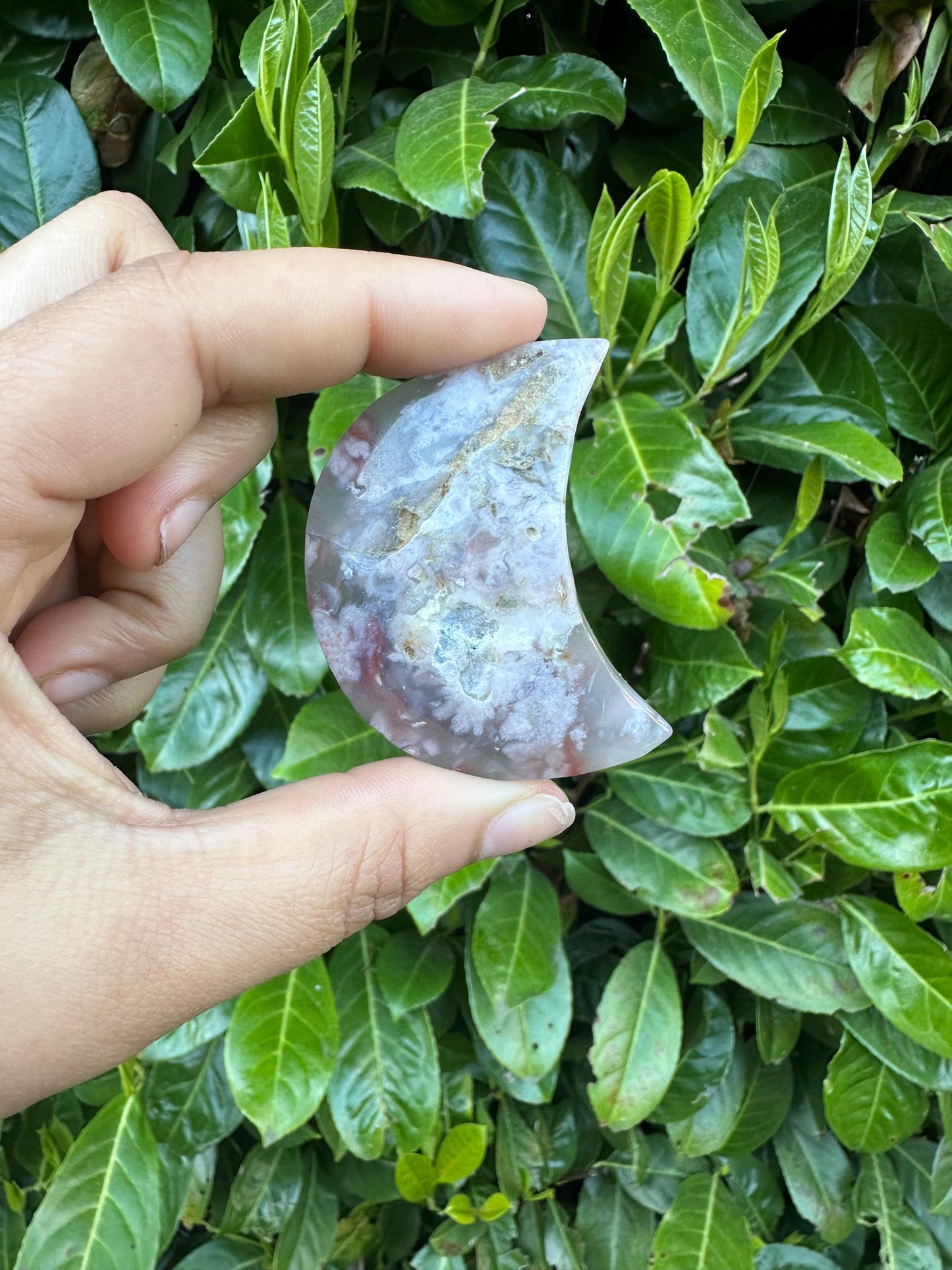 Flower Agate Crescent Moon Crystal Carving