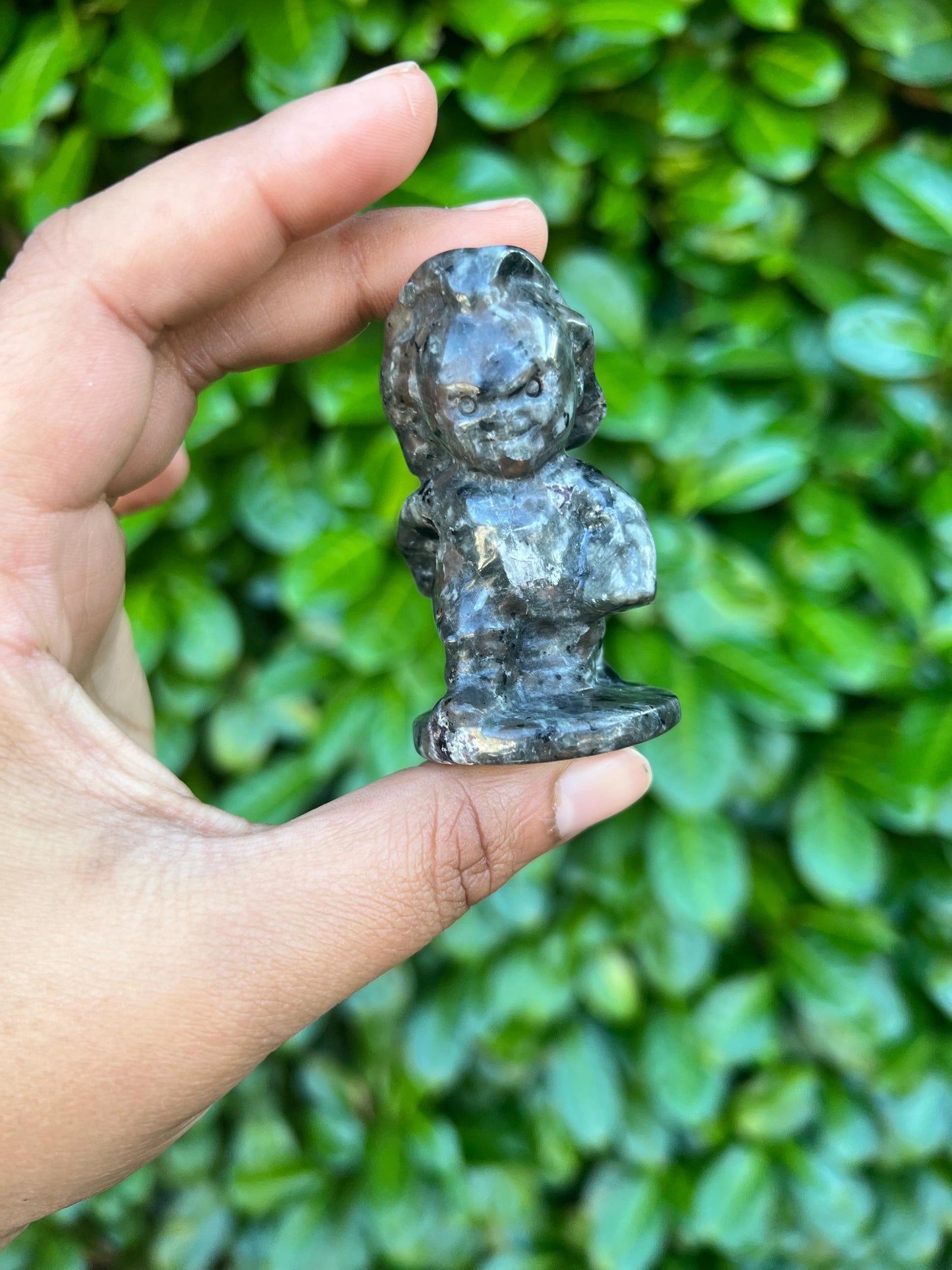 Larvikite Chucky Crystal Carving