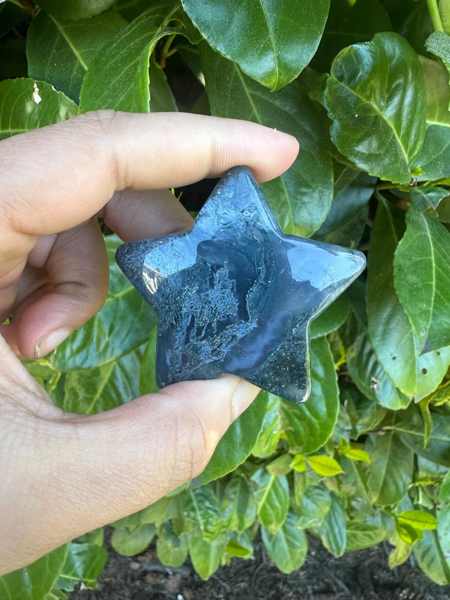 Moss Agate Star Crystal Carving
