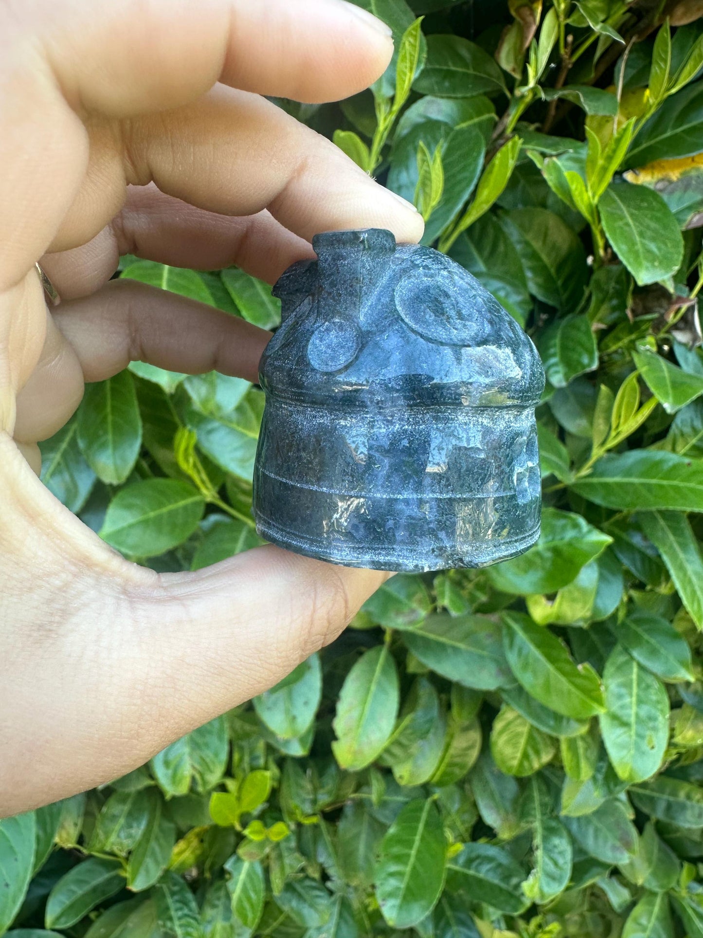 Moss Agate Cottage House Crystal Carving