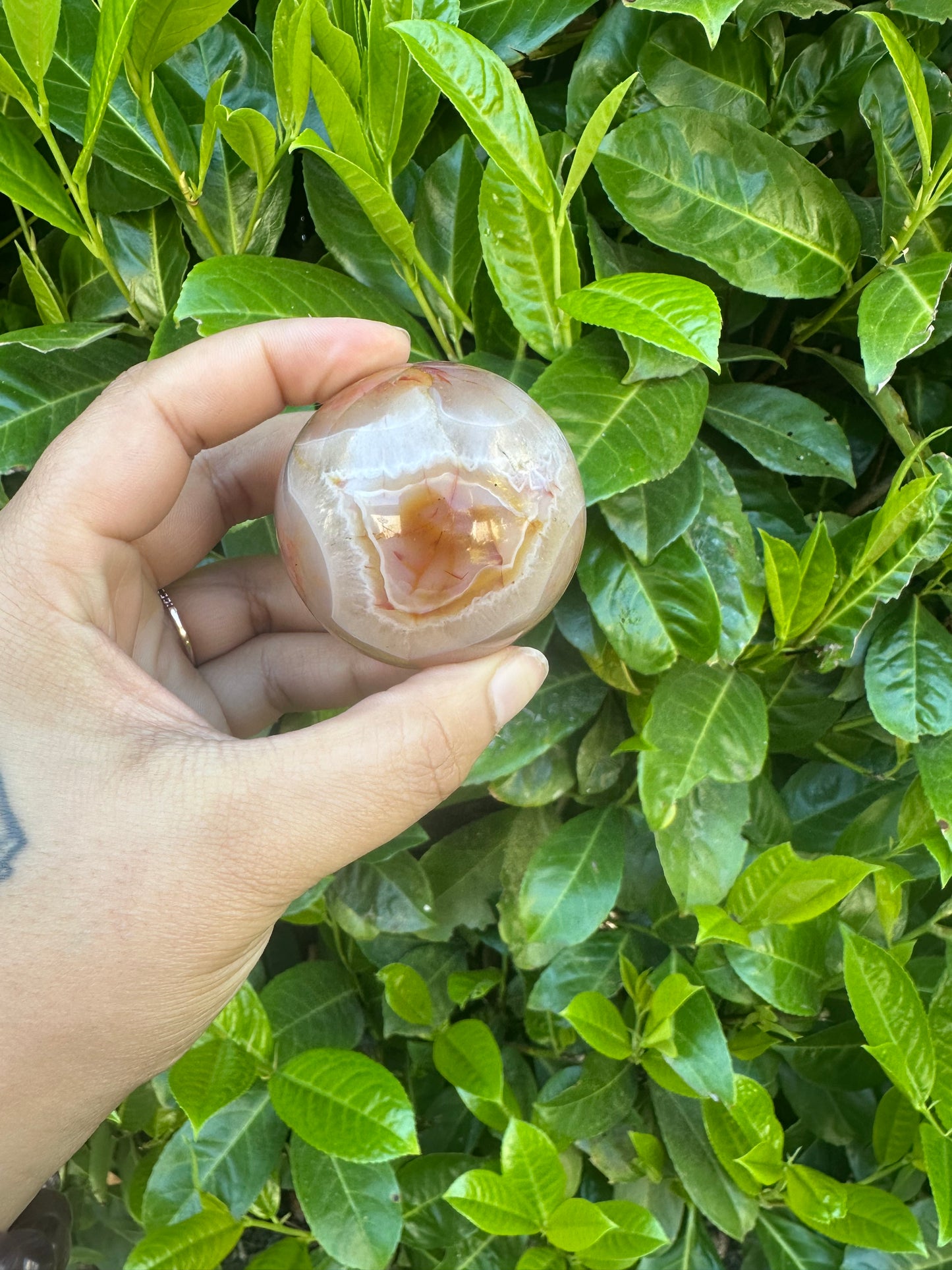 Carnelian Flower Agate Hybrid Crystal Sphere
