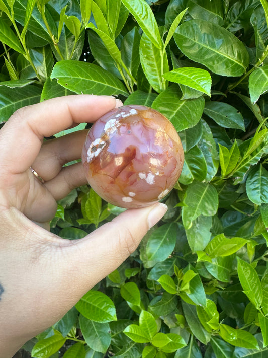 Carnelian Flower Agate Hybrid Crystal Sphere