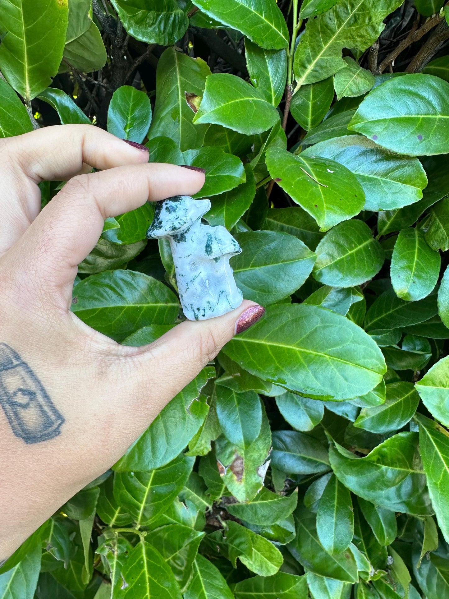 Tree Agate Mushroom Trio Crystal Carving