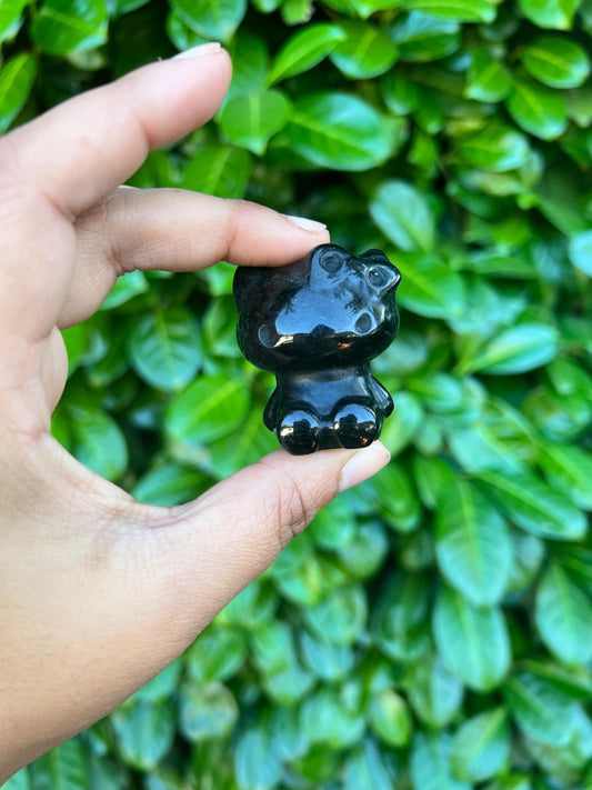 Black Obsidian 1in Hello Kitty Crystal Carving
