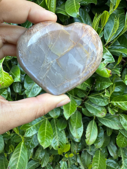 Peach Moonstone Heart Crystal Carving