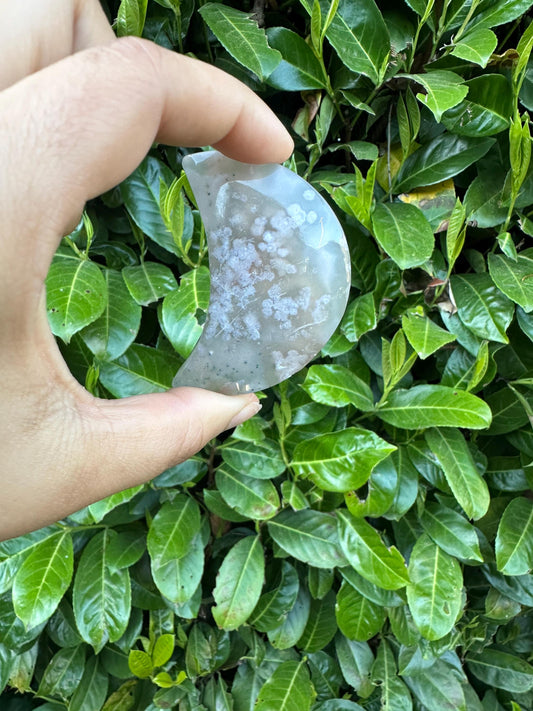 Flower Agate Crescent Moon Crystal Carving