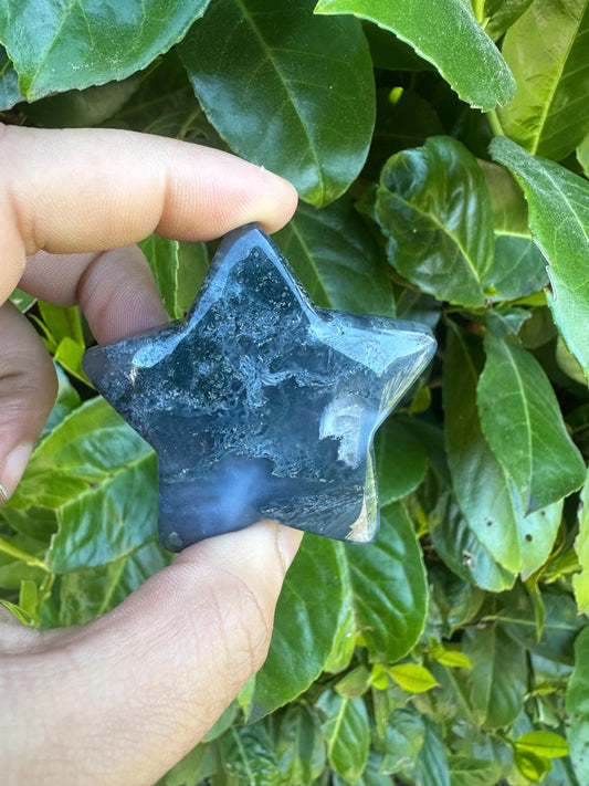 Moss Agate Star Crystal Carving