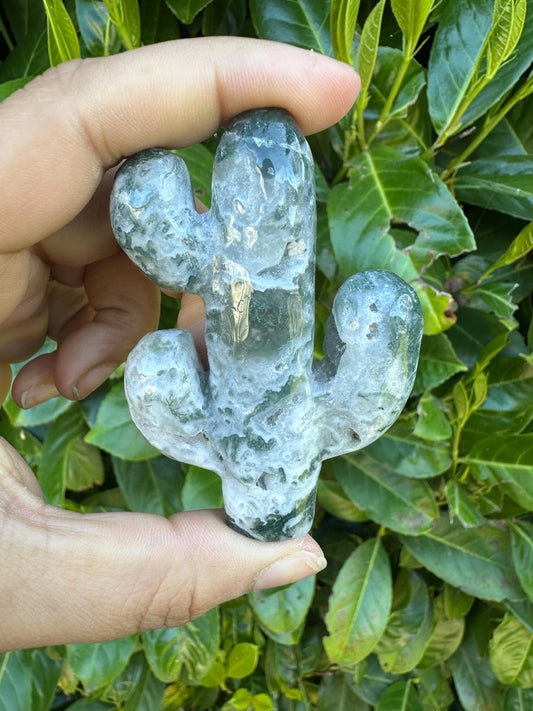 Cactus Crystal Carvings, Moss Agate and Lepidolite