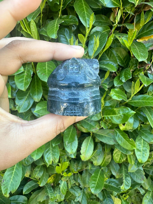 Moss Agate Cottage House Crystal Carving