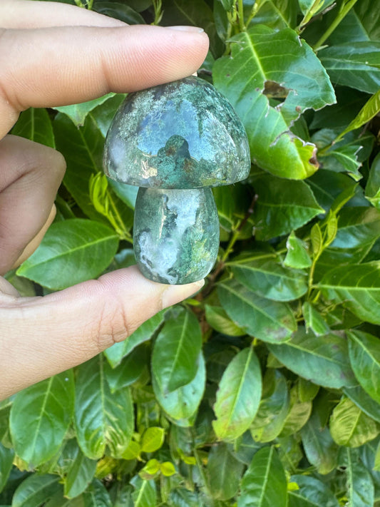 Moss Agate Mushroom Crystal Carving