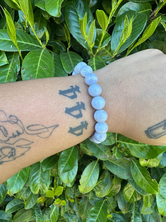 Blue Lace Agate Stretch Crystal Bracelet 6MM