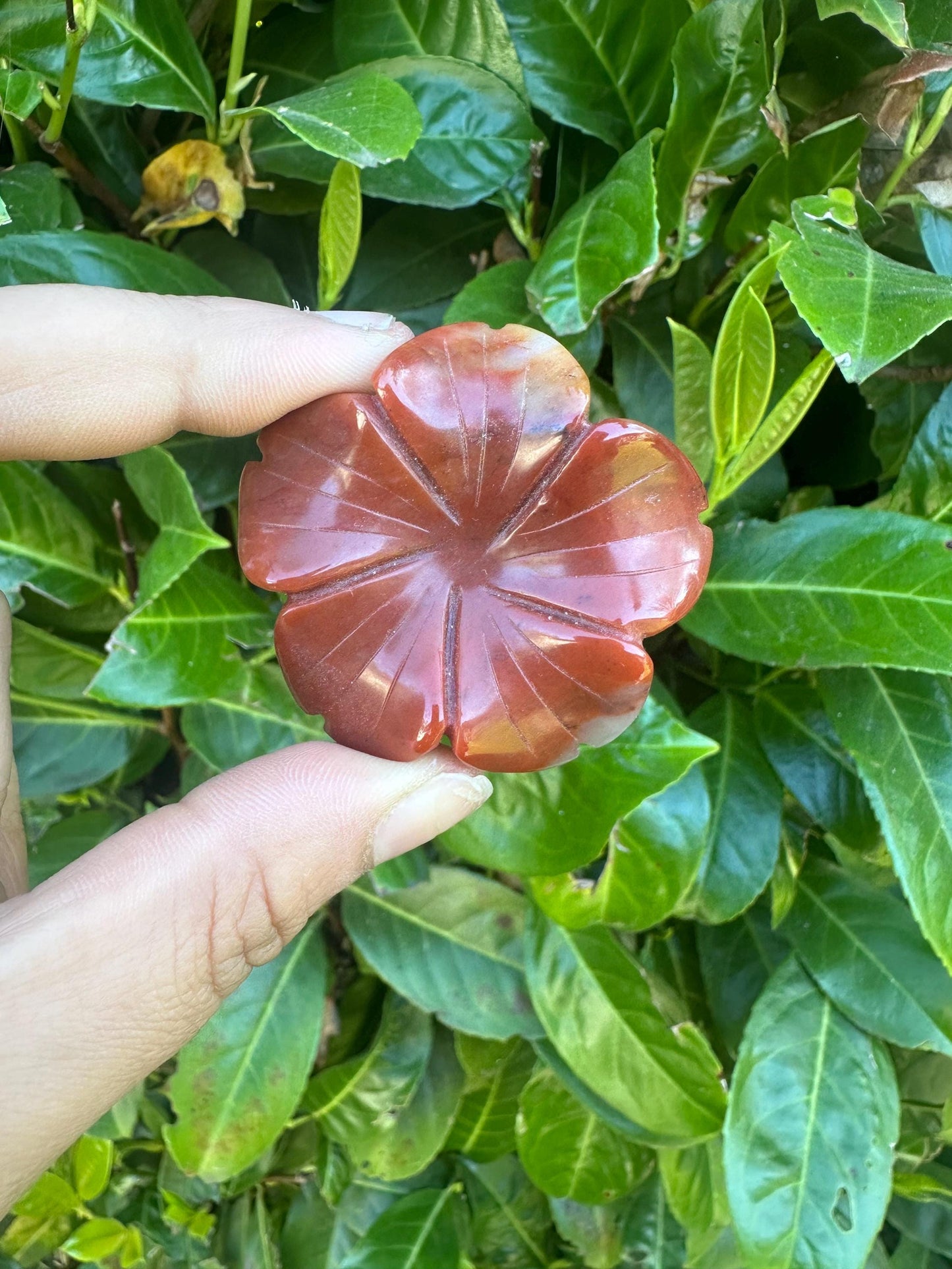 Flower Crystal Carving, Green Aventurine and Red Jasper