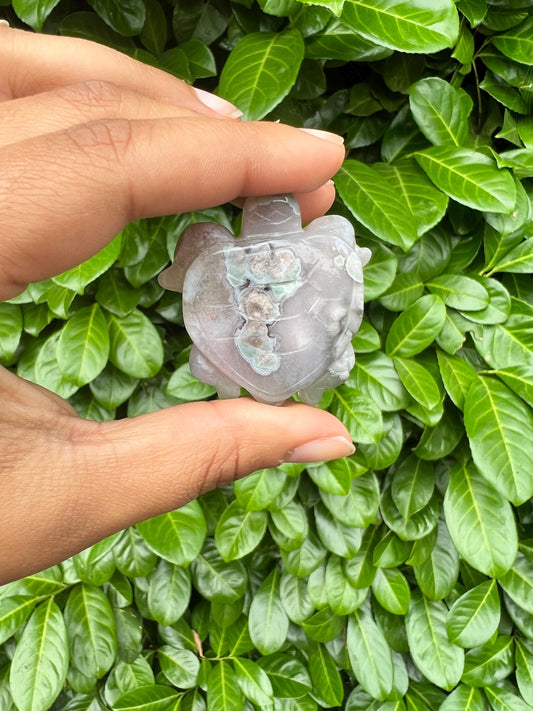 Flower Agate Turtle Crystal Carving