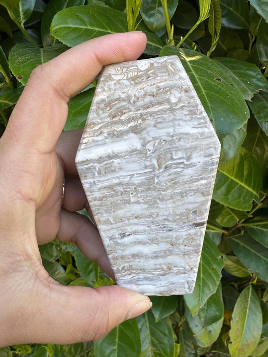 Mexican Banded Jalisco Onyx Coffin Shape Crystal Carving