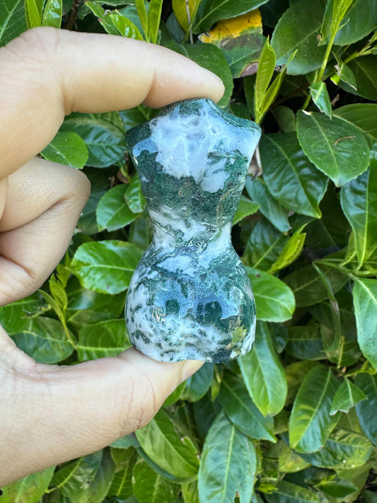 Moss Agate Lady Body Crystal Carvings