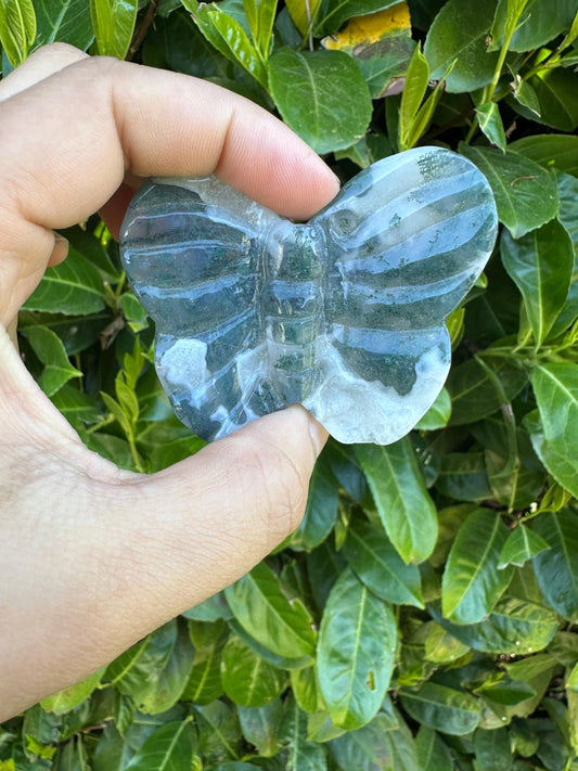 Moss Agate Butterfly Crystal Carving