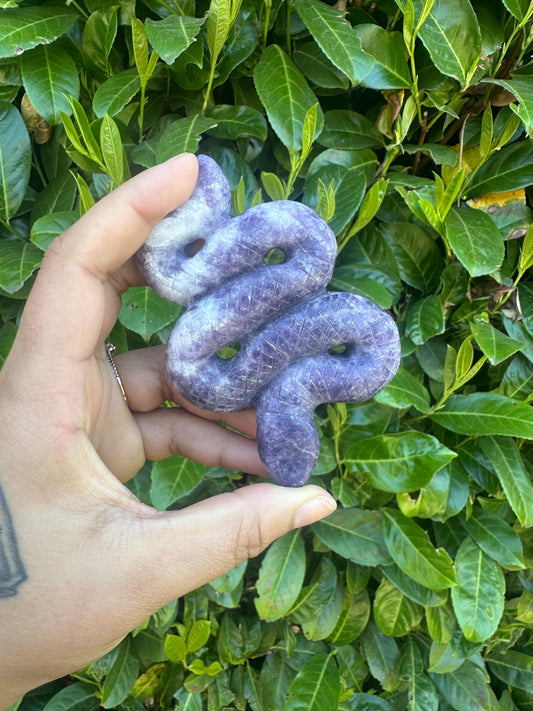 Lepidolite Snake Crystal Carving