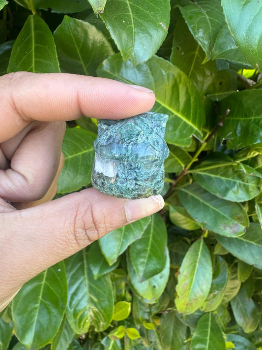 Moss Agate small Cottage  Crystal Carvings